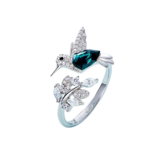 Jewelry - Elegant Natural Blue Stone Adjustable Hummingbird Ring for Women Glass Filled